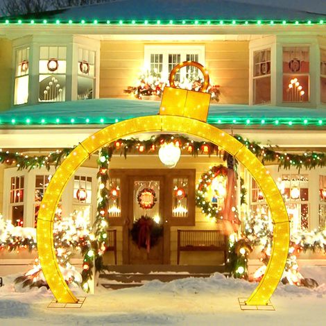 COSTWAY Decoration Noel Exterieur 314 cm, Décorations de Fêtes, 300 Lumières LED Blanc Chaud, Capuchon Décoratif, Arche Noel Lumineuse, 40 Attaches Zippées, 8 Piquets, pour Jardin, Entrée (1/5)