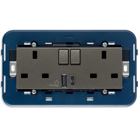 VIMAR - 19224.AC.M 2prese 2P+T13ABS+int.rosso+USB A+C Metal
