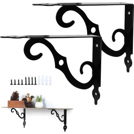 Staffe metalliche, supporti angolari a 90 gradi per mensole a muro, 2 pezzi, 190x140 mm, nere. (1/5)