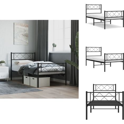 Cadre de lit métal sans matelas avec pied de lit noir 75x190 cm - Cadre De Lit - Lit Metal - Lit Double - Literie - Meuble Chambre (1/5)