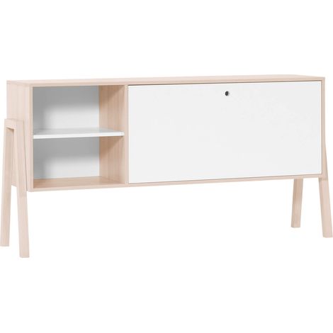 Commode 1 porte 2 niches de rangement en bois imitation chêne clair et blanc - CO17030 (1/4)