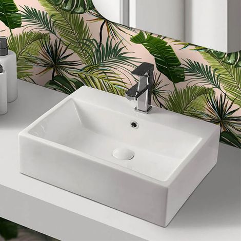 Lavabo da appoggio rettangolare 52x42 cm in ceramica bianco lucido (1/5)