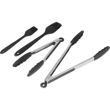 4-teiliges Set aus robuster, schwarzer Küchenzange und multifunktionaler Silikonbürste für Restaurants (1/5)