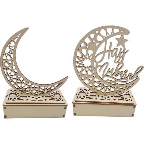 Lampe En Bois Led Ramadan - Décoration Croissant De Lune - Éclairage Intérieur Et Extérieur - Lot De 2 Pièces (1/5)