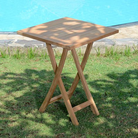 Teck'Attitude – Table de jardin pliante carrée en teck massif 60 x 60 cm – Pour 2 à 4 personnes – Résistante aux intempéries – Assemblage tenons et mortaises (1/5)