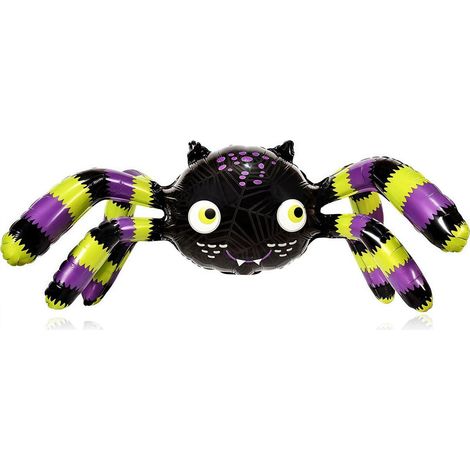 Ballon géant araignée coloré de 96,5 cm (38 pouces) en mylar - Araignée à rayures violettes et vertes éclatantes pour Halloween, anniversaire, maison hantée et décoration effrayante (1/5)
