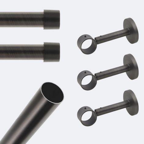 Kit de tringle à rideaux Carbone 250cm Diam.28mm Embout Capuchon - Fixation Mur - Boulet (1/3)