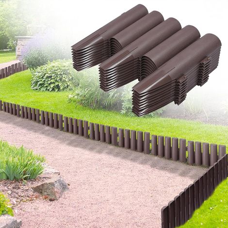 20 pièces, 5,6 m Bordure de pelouse Bordure de lit en Plastique Palissade de Jardin Aspect Bois Bordure Pierre de Bordure