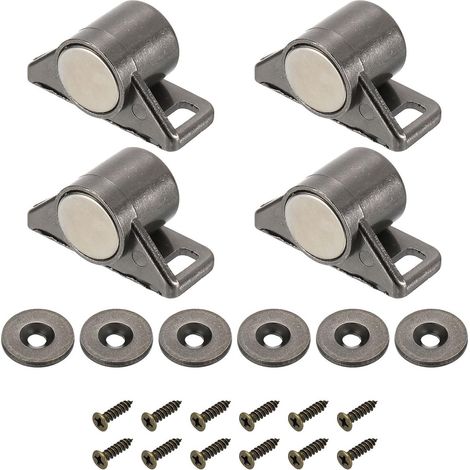 Loquet magnétique rond en 4 pièces, loquets magnétiques pour portes de placard, aimants pour portes de placard, serrure magnétique avec 12 vis, loquet magnétique pour portes de placard noir (1/5)