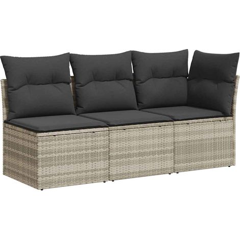 Maison Exclusive - Gartensofa mit Kissen 3-Sitzer Hellgrau Poly R