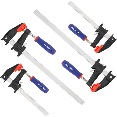 Workpro – Serre-joint métallique à libération rapide 4 pièces – Force de serrage 272 kg – Largeur de serrage 300 mm et 150 mm – Pour bois dur et métal
