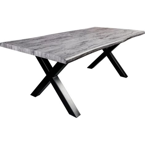 Table de salle à manger RIVET 160 cm aspect bois gris et métal noir (1/5)