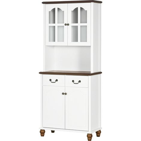 Küchenschrank, Küchenbuffet Mit 2 Schubladen, Hochschrank Mit Offenem Fach, Vitrinenschrank Mit Soft-Close-Funktion 76 X 38 X 182 Cm, Weiß
