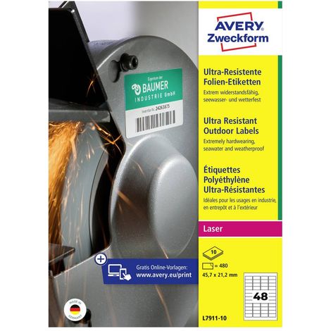 Avery-Zweckform L7911-10 Etichetta a pellicola 45.7 x 21.1 mm Pellicola in polietilene Bianco 480 pz. A tenuta permanen (1/5)