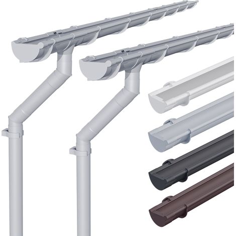 INEFA Kit de gouttières pour maison de jardin, abri der jardin, 100mm semi-circulaire deux côtés de toit, gouttières en PVC pour toit à deux versants, Made in Germany - gris 2 x 3m