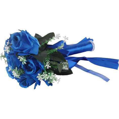 Lot de 2 bouquets de roses artificielles bleu roi, petites gerbes en tissu satiné, 20x24 / 30x25x6 cm, 120 pièces (1/5)