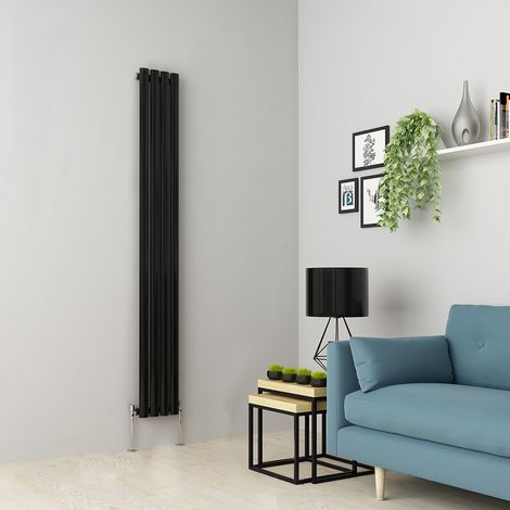 Warmehaus Black Oval Radiator Vertical Single Panel 1800x236mm