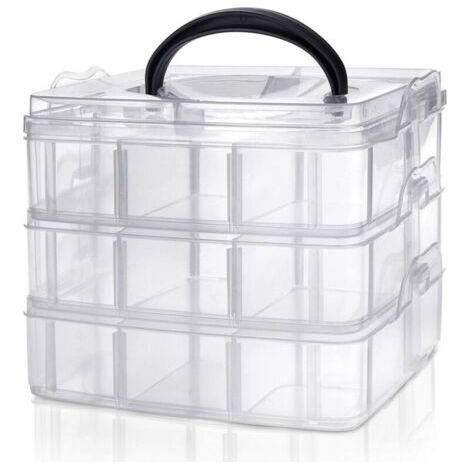 Boite Rangement Compartiment - Boite de Rangement Compartiments Amovibles et Empilables 3 Etages en Plastique Transparent - Boite Rangement