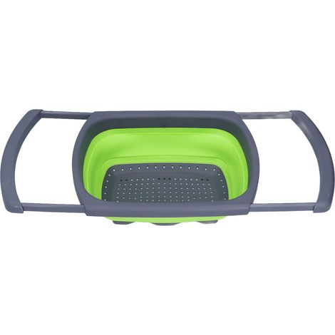 Égouttoir pliable vert en silicone pour fruits et légumes, idéal pour la cuisine. (1/5)