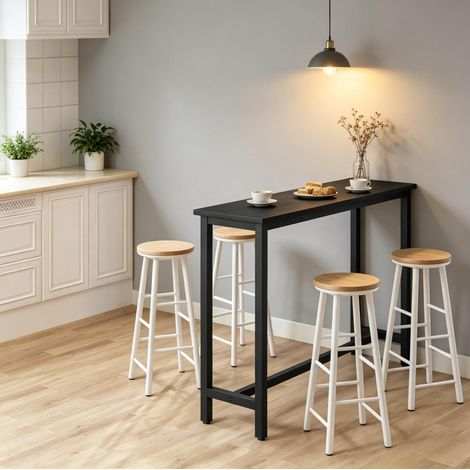 Table bar en MDF et métal 140 x 40 x 100 cm noire, rectangulaire, avec pieds réglables (1/5)