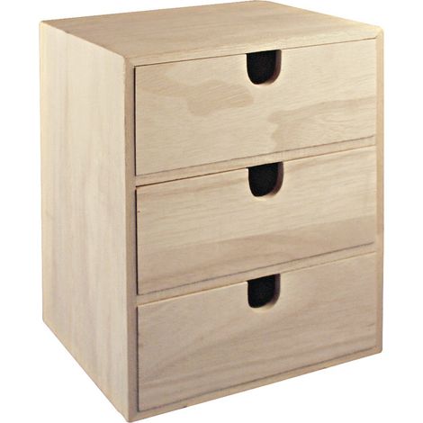 Petite commode en bois avec 3 tiroirs pour le rangement ordonné de petits accessoires de bureau, de couture, des bijoux (1/2)