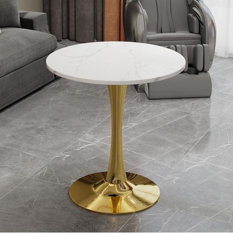 MEUBLIV table basse ronde 70 cm doré et blanc – finition marbre (1/5)