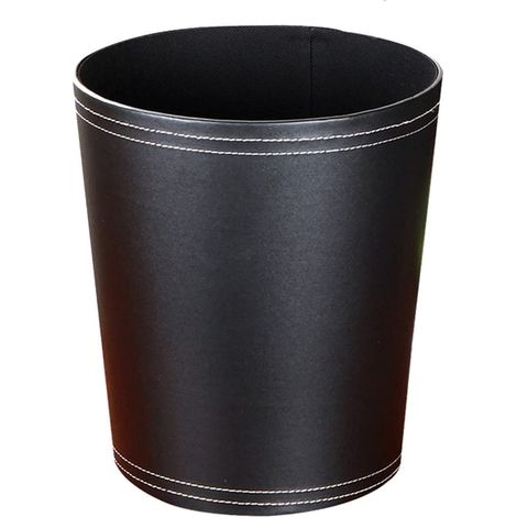 Corbeille à papier de bureau - Corbeille à papier en cuir noir - Design moderne - Poubelle pour cuisine, salle de bain, bureau (noire) (1/5)