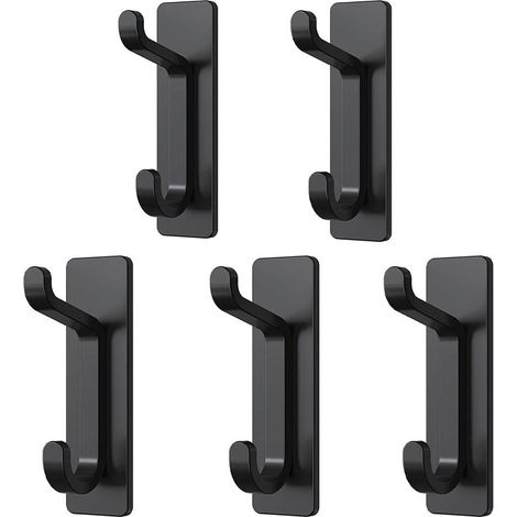 Percheros y toalleros de pared, autoadhesivos, capacidad de 6 kg, negros, paquete de 5