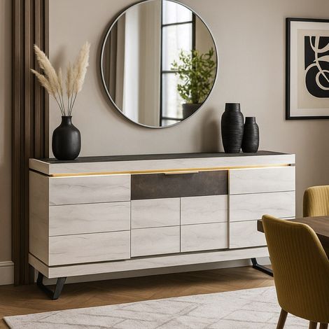 Buffet contemporain chêne blanchi 4 portes 225cm GILDA (1/5)