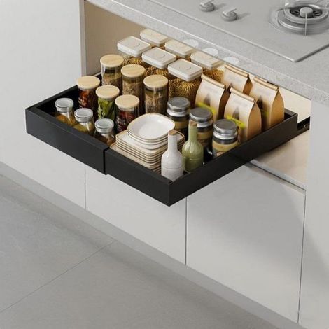 Panier Tiroir - Tiroir Coulissant - Largeur Réglable 32-52cm - Noir - Cuisine (1/4)