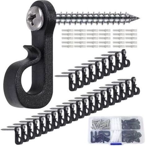30Pcs Crochet Mural a Visser De Plafond, Crochets à Visser, Crochets De Suspension Pour Suspendre Des Bandes LED, Des Fils, Des Guirlandes(Noir) (1/5)