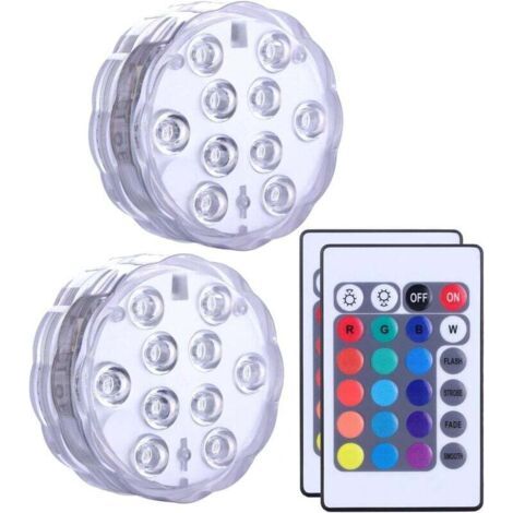 Lumières LED submersibles avec télécommande et piles, éclairage multicolore étanche pour piscine, base, spa, aquarium, étang, jacuzzi, décoration, fête, lot de 2 (1/4)