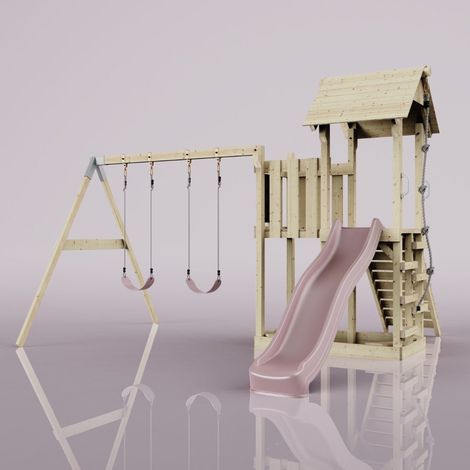 PolarPlay Balcony Tower Kids Wooden Climbing Frame - Swing Elof Rose (1/5)