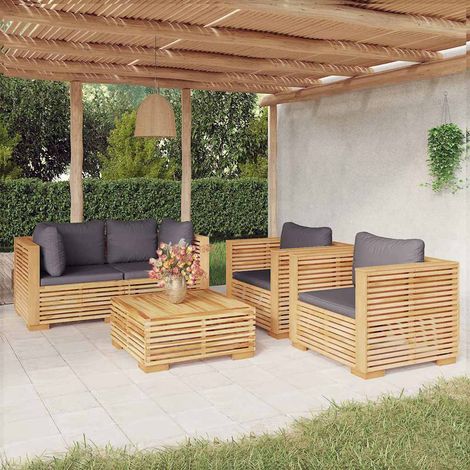 vidaXL Juego muebles de jardín 5 piezas y cojines madera maciza teca (1/5)