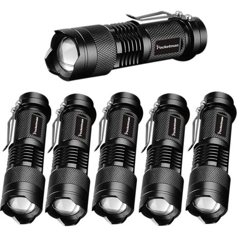 Torcia elettrica a 3 modalità, zoom con messa a fuoco regolabile e luce tattica a LED (nera, confezione da 6) (1/5)