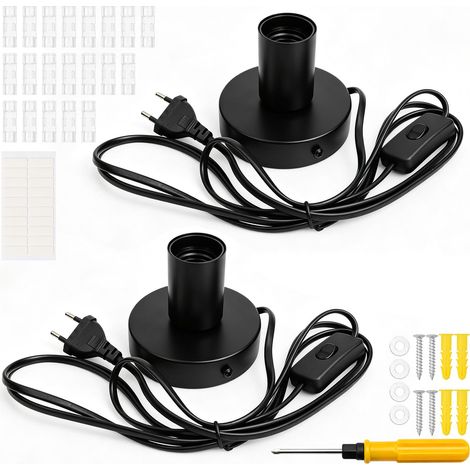 2 Pièces Support de Lampe de Bureau E27 Noir avec Interrupteur à Câble (1/5)