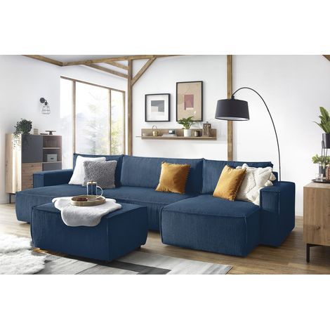 BOBOCHIC - Pouf NIHAD velours côtelé Bleu foncé (1/5)