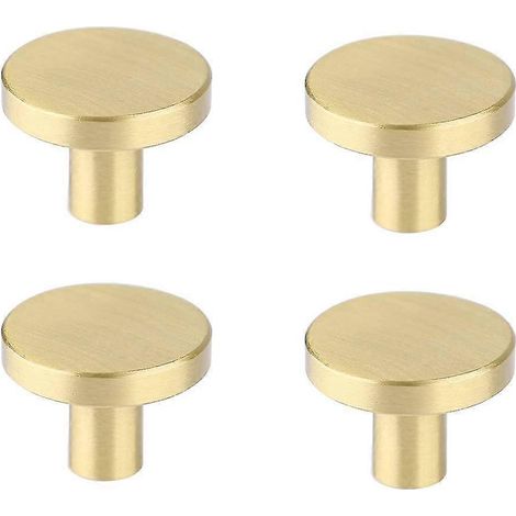 4 runde Schrankknöpfe, massive Messing-Kommodenknöpfe, gebürstete Gold-Schrankknöpfe für Küchenschubladen (1,1 x 0,79)