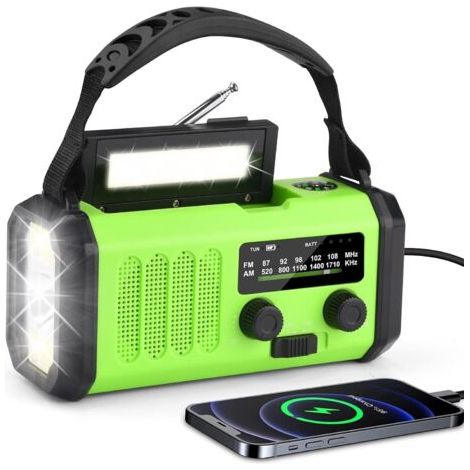 Radio solaire portable 10 000 mAh - Radio à manivelle AM/FM - Avec batterie externe rechargeable de 10 000 mAh - 3 modes - Lampe de poche LED - Lampe de lecture LED - Alarme SOS, manivelle dynamo et (1/5)