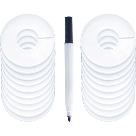 Diviseur De Taille Pour Cintre - Diamètre 89 mm - Trou De Suspension 35 mm - En Plastique Rigide - Blanc - Lot De 20 Pièces Avec 1 Stylo Marqueur (1/5)