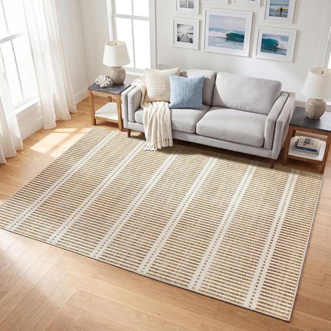 Tribesigns Tapis moderne 160 x 230 cm pour salon, chambre à coucher et salle à manger, tapis doux et antidérapant, ultra fin, style rustique rayé, certifié Oeko-Tex, marron