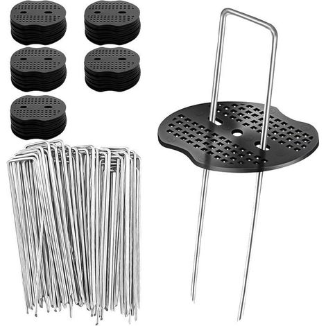 Lot De 50 Piquets D'Ancrage Au Sol, Crochets En Toile Anti-Mauvaises Herbes + 50 Rondelles, Clous De Sol Fixes, Conviennent [RD199] (1/5)