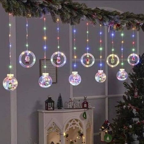 TrAdE Shop Traesio - Luci Natalizie 3d 3mt Tenda Usb Interni Rgb Anelli Con Figura Natale Decorazione - (1/5)