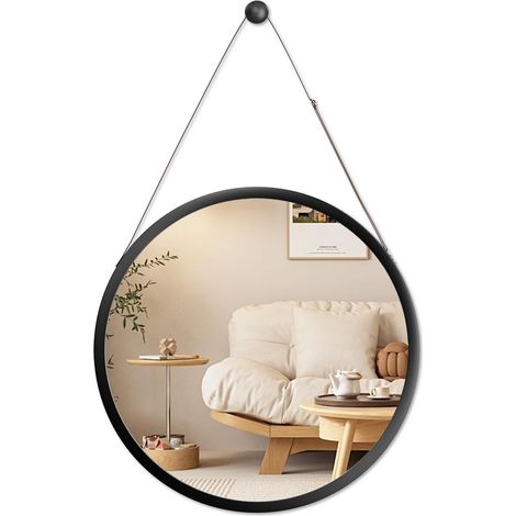 Miroir rond de 45 cm avec cadre (noir)
