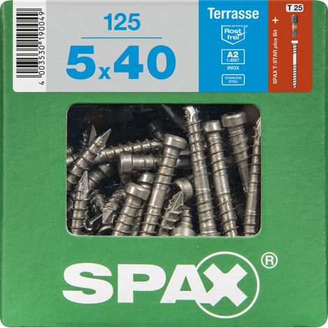SPAX Terrassenschraube, 5 x 40 mm, 125 Stück, Fixiergewinde, Zylinderkopf, T-STAR plus T25, CUT-Spitze - 4507000500406