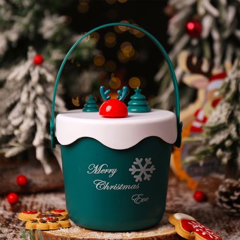 Boîte Cadeau De Noël - Seau À Poignée En Plastique - Pour Pommes, Bonbons, Décorations Festives - 11 x 10,5 cm - 1 Pièce (1/5)