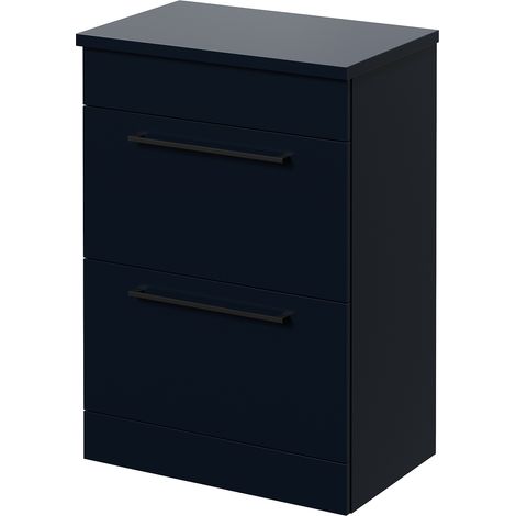 Napoli 390 Deep Blue 600mm 2 Drawer Vanity Unit for Countertop Basins - 600mm - Matt Black 320mm Handle