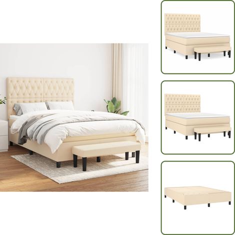Materasso morbido - vidaXL Giroletto a Molle con Materasso Crema 140x19 cm in Tessuto - Letto con panca
