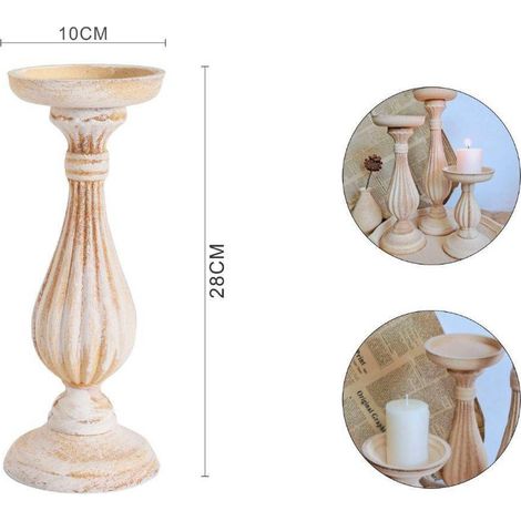 TRADE SHOP - Candelabro Candeliere Effetto Vintage Beige Porta Candele 10x28 Oggetto Natale -