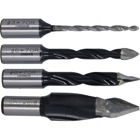 Ensemble de 4 forets à 2 dents de 3, 6, 8 et 15 mm en acier rapide pour le travail du bois (1/5)